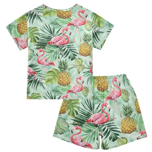 ALAZA Pineapple Palm Leaf Flamingo Pajamas Short Sleeve 2 Piece Sleepwear Top and Bottom Pajama Set Unisex2