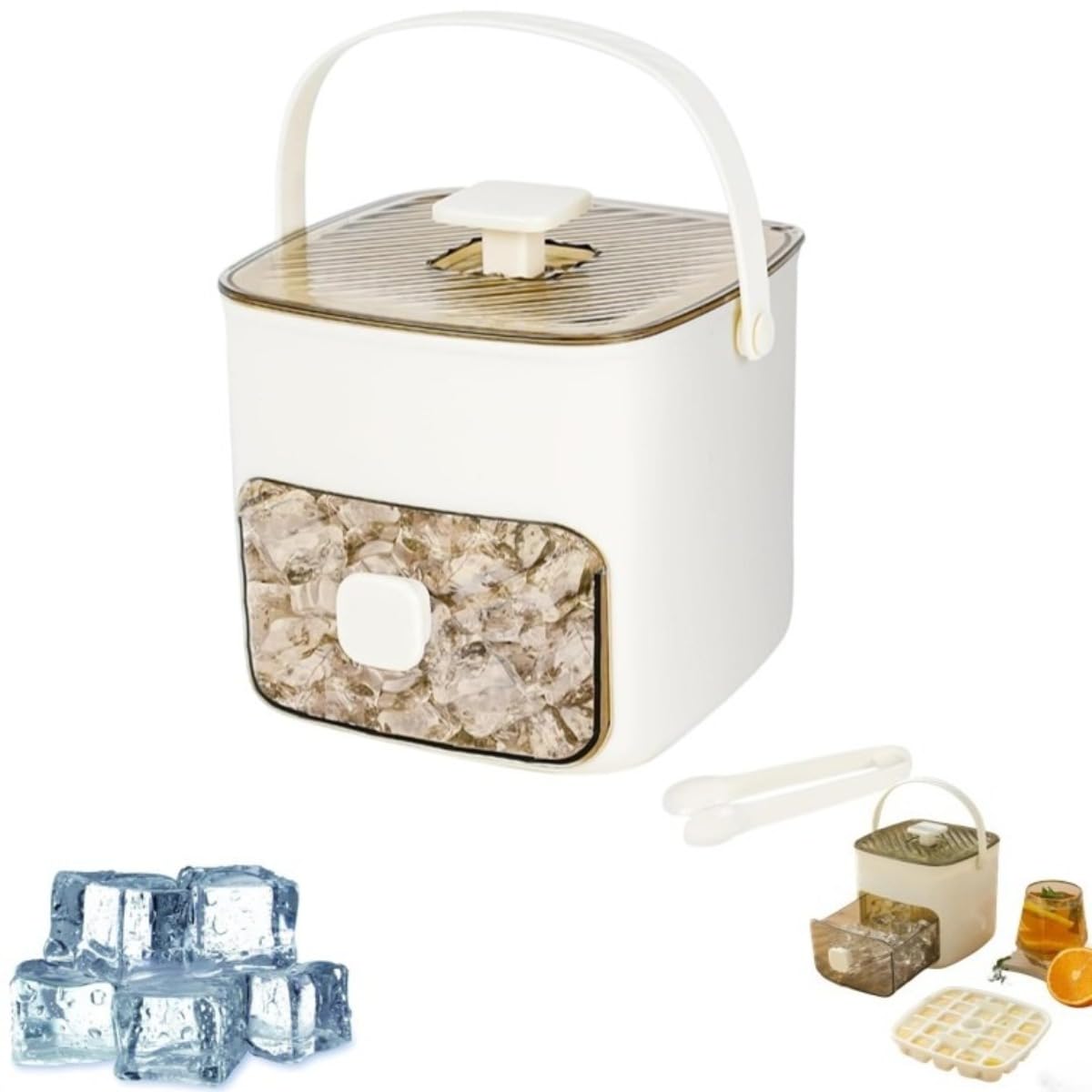 Portable Freezer Ice Maker with Ice Bin Fast, Quick Release Grid Portable Reusable Tray 48 Ice Cube Tray Storage Box for Home Office Travel Camping (White)
