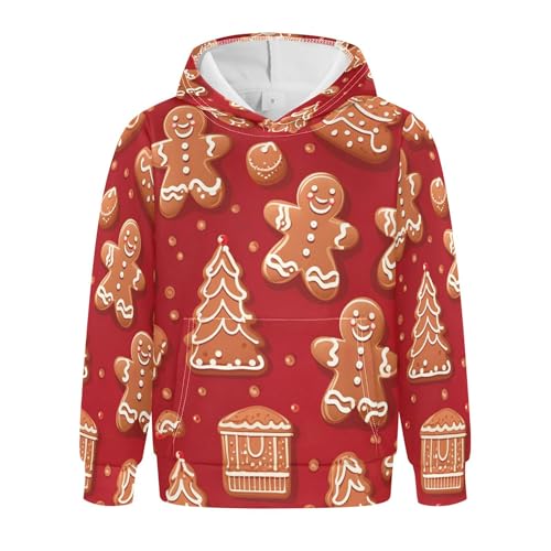 Kids Hoodies Sweaters Christmas Gingerbread Man Hooded Sweatshirts with Big Pockets for Boys Girls B0400416 - Main Image
