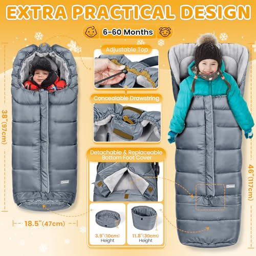 Image of Orzbow Stroller Footmuff Universal - Weather-Proof Bunting Bag for Toddler, Warm Fleece Sleeping Bag for Cold Weather, Easily Attaches to Most Strollers, Baby Boys Girls Winter Essentials, Grey