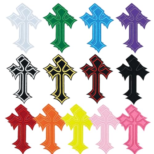 26PCS Cross Iron-On Patches Style Embroidered Applique for Jeans Hats Jackets Backpacks Vintage Cross Patches for DIY Clothing & Decorative Repair