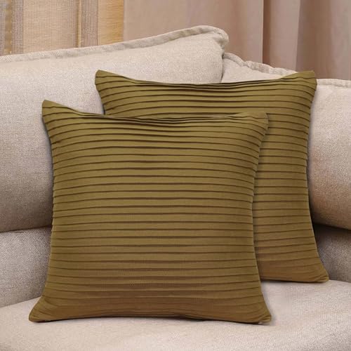 Image of HOME COLORS.IN Cotton Plain Double Side Pleated Cushion Cover - Set of 2-18 x 18 Inch - McKenzie