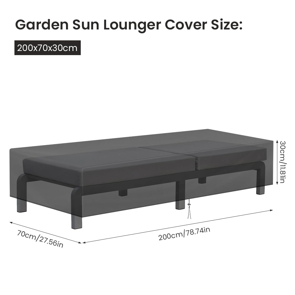 AOOWU Garden Sunbed Cover, Waterproof Outdoor Patio Sun Lounger Cover for Outside Lounger Chair Cover, Windproof Anti-UV Heavy Duty Oxford Fabric Garden Reclining Chair Covers, 200x70x30cm - Image 2