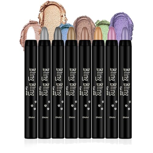VolksRose 8 Colors Eyeshadow Shimmer Stick, Highlighter Eye Shadow Stick Set, Colorful Eyeshadow Pencil Crayon Creamy, Waterproof Pearly Sparkle Glitter Cream Stick Pen EyeLiner Makeup for Women