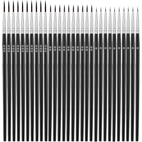 Zhenghebuy Pinceles Finos,Juego de 30 Pinceles para Pintar con Microdetalle Pequeños,3 Tamaños #0#00#000, Pintura en Miniatura