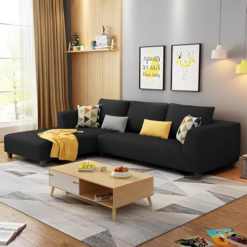Image of Casaliving Minta LHS 4 Seater L Shape Sofa Set for Living Room (Black in Colour Fabric) Premium Fabric Sofa Set for Living Room