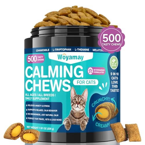 Woyamay Calming Cat Treats, 500 Crunchy & Creamy Cat Calming Treats, Natural Calming Treats for Cats, Calming Chews for Cats to Help Cats Stay Relaxed, Tasty Cat Calm Chews for Cats, Chicken Flavor