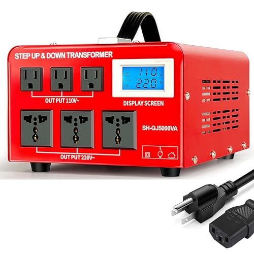 Image of SUNSHUN Step Down Transformer 220V to 110V 5000W Step Up Voltage Converter 110V to 220V Heavy Duty Power Transformer with 3 US Outlets and 3 Universal Outlets LCD Display, Circuit Breaker Protection