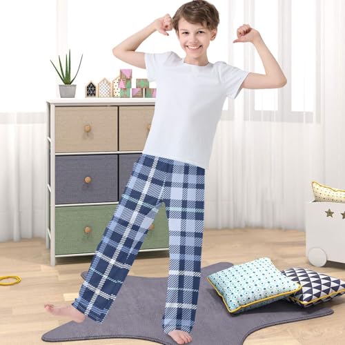 Boy's Pants Tartan Plaid Checkered Jogger Pants Elastic Waist Long Bottoms Trousers with Pockets 6-14 Years4