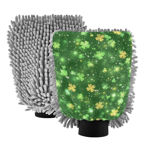 St.Patrick's Green Shamrocks Wash Mitt for Cars 11.8'' Washing Mitts Non Scratch Clean Sponges for Cleaning Wash