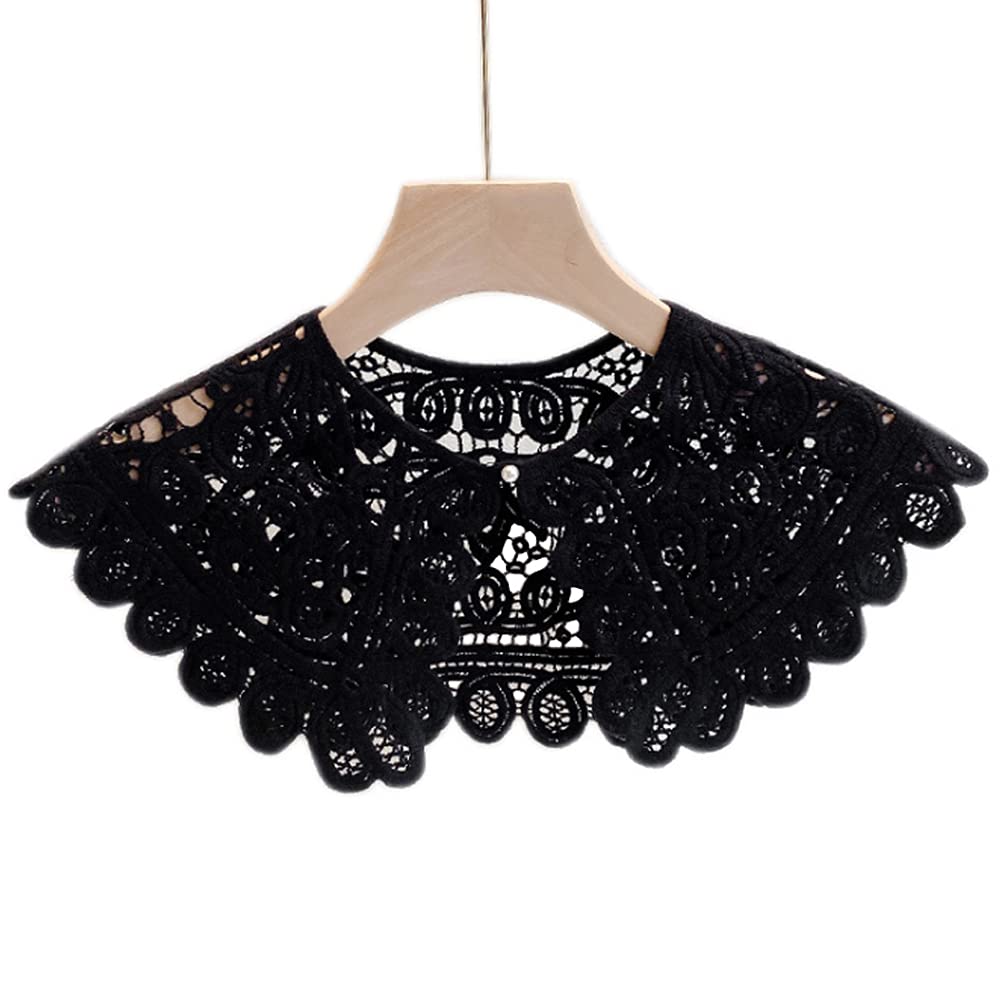 YAKEFJHollow Crochet Flowers Detachable Collar Shawl Fake Collar False Collar Black