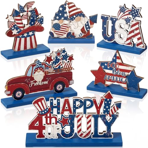 Qunclay 6 Pcs Patriotic Wooden Table Decor,Patriotic,Style E