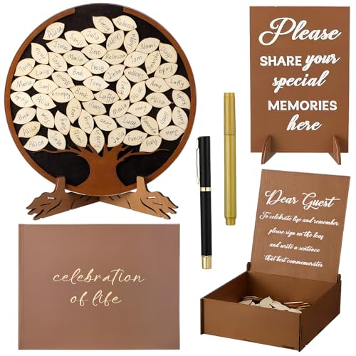 Leinuosen Celebration of Life Decorations Wooden Funeral Guest Book Set