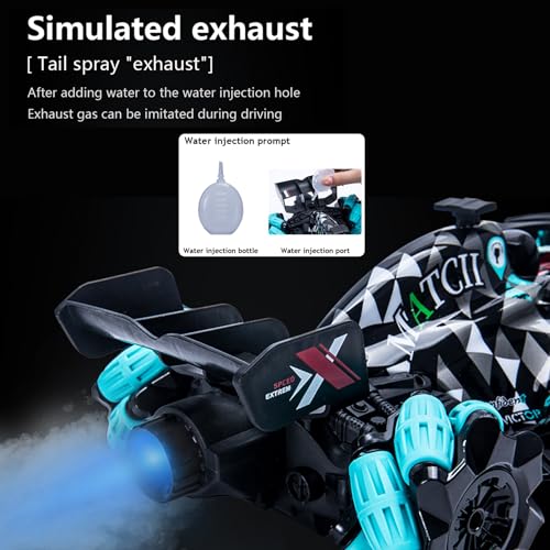Goolsky Fernbedienung Spray Car Fernbedienung Stunt Car 2,4 GHz mit Funktion 360° Rotation Demonstration automatisch Side Drift Dual Control Mode 1/14 Fernbedienung Spray Stunt Car