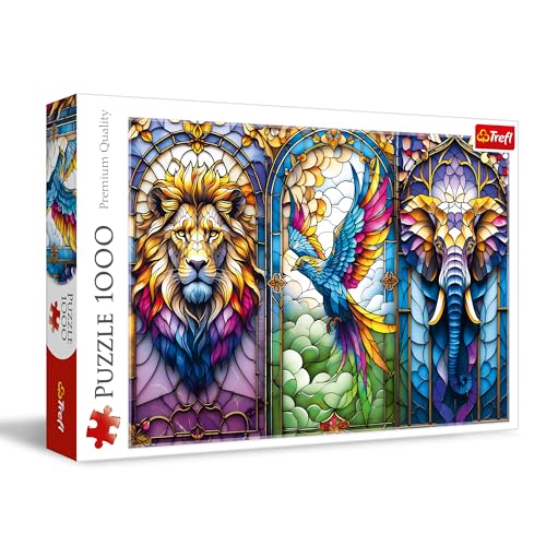 Trefl - Vitrail : Animaux - Puzzle 1000 éléments - Un Puzzle représentant Un Magnifique vitrail avec des Animaux Exotiques, pour Les Adultes et Les Enfants de Plus de 14 Ans