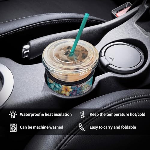 Image of 3 Pack Reusable Neoprene Insulator Sleeve for Iced Coffee Cups, Funny Coffee Cup Sleeves for 16-32oz Coffee cups, Cute Drink Sleeve for Cold Hot Beverages Luxuious Colorful Floral