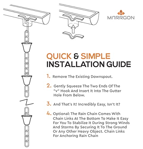 Marrgon Copper Rain Chain – Decorative Chimes & Cups Replace Gutter Downspout & Divert Water Away from Home for Stunning Fountain Display – for Universal Fit by Marrgon - Image 9