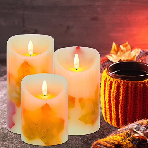 Aveki Led Candle Lights, 3 Pcs Flameless Candles Light Warm White Battery Operated Electric Led Moving Wick Flickering Maple Leaf Candle Lights With Remote Timer For Decoration Wedding #TOP3