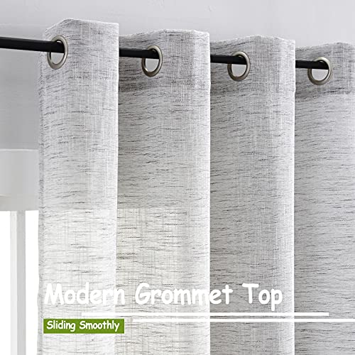 Image of Treatmentex Semi Sheer Curtains Grey Burlap Faux Linen Curtain Panels for Small Windows 45 inch Long Light Filtering Country Rustic Grommet Top Window Drapes 52 inch w 2 pcs