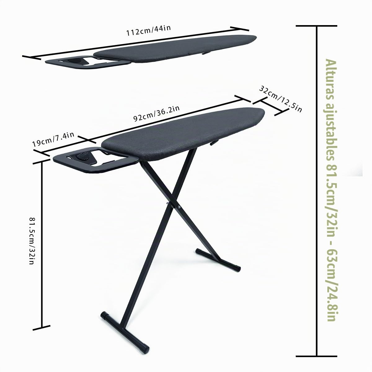 Duwee Tabla de planchar con cubierta resistente al calor y almohadilla de fieltro gruesa, plegable, altura ajustable, tabla de planchar compacta, peso ligero, fácil de almacenar, negro, 31 x 91 cm
