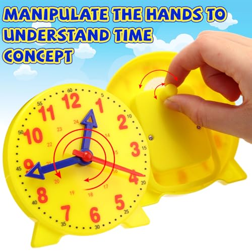 Image of Batiyeer 24 Pcs Teaching Clock Kit for Kids to Tell Time Teaching Mini Geared Clock for Kids Basic Math Development Teacher and Classroom Supplies, 4 Inch(Yellow)
