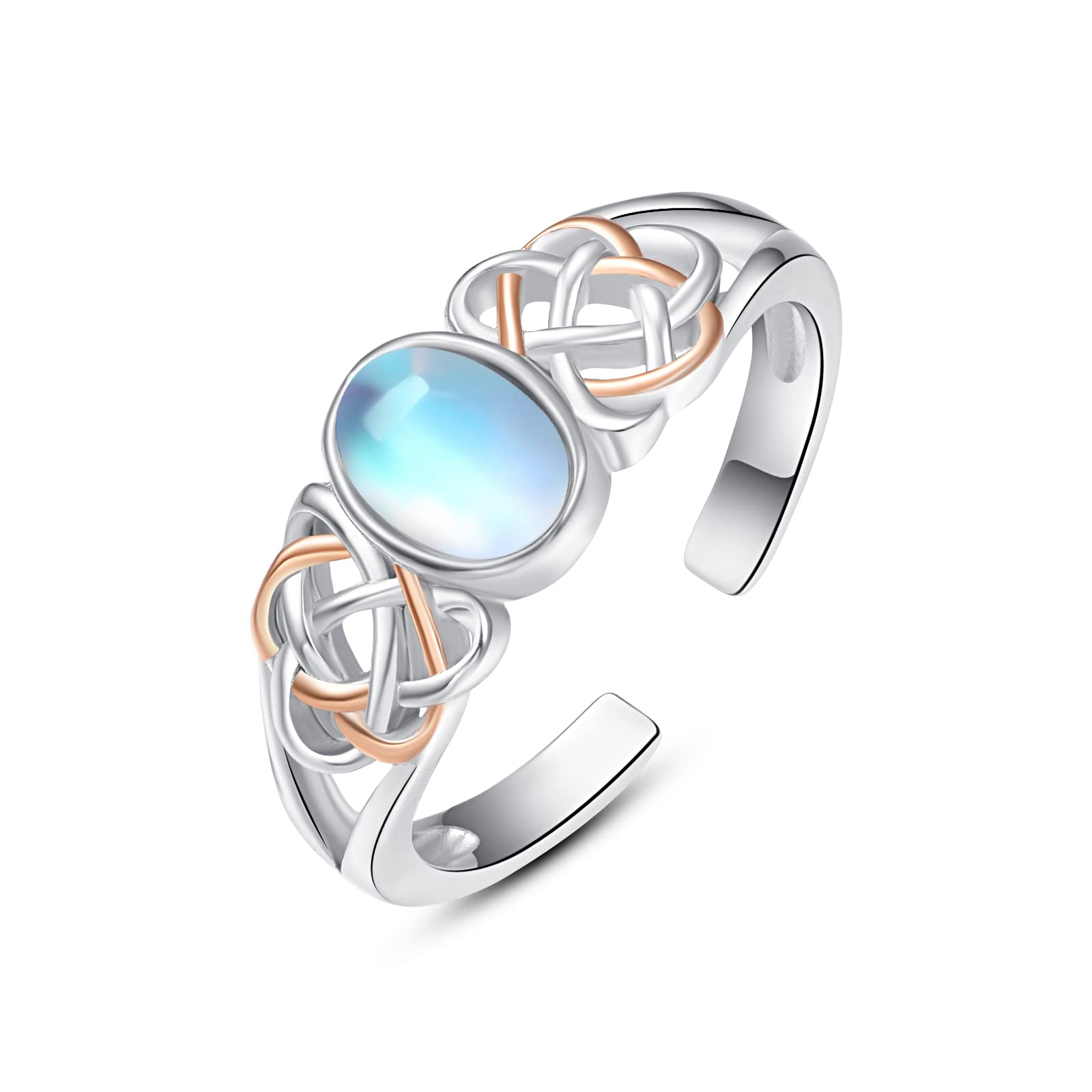 Keltischer Knoten Ring 925 Sterling Silber Ringe für Frauen Mondstein Ring Keltischer Knoten Offener Verstellbarer Ring Versprechen Schmuck(Keltischer Mondsteinring)