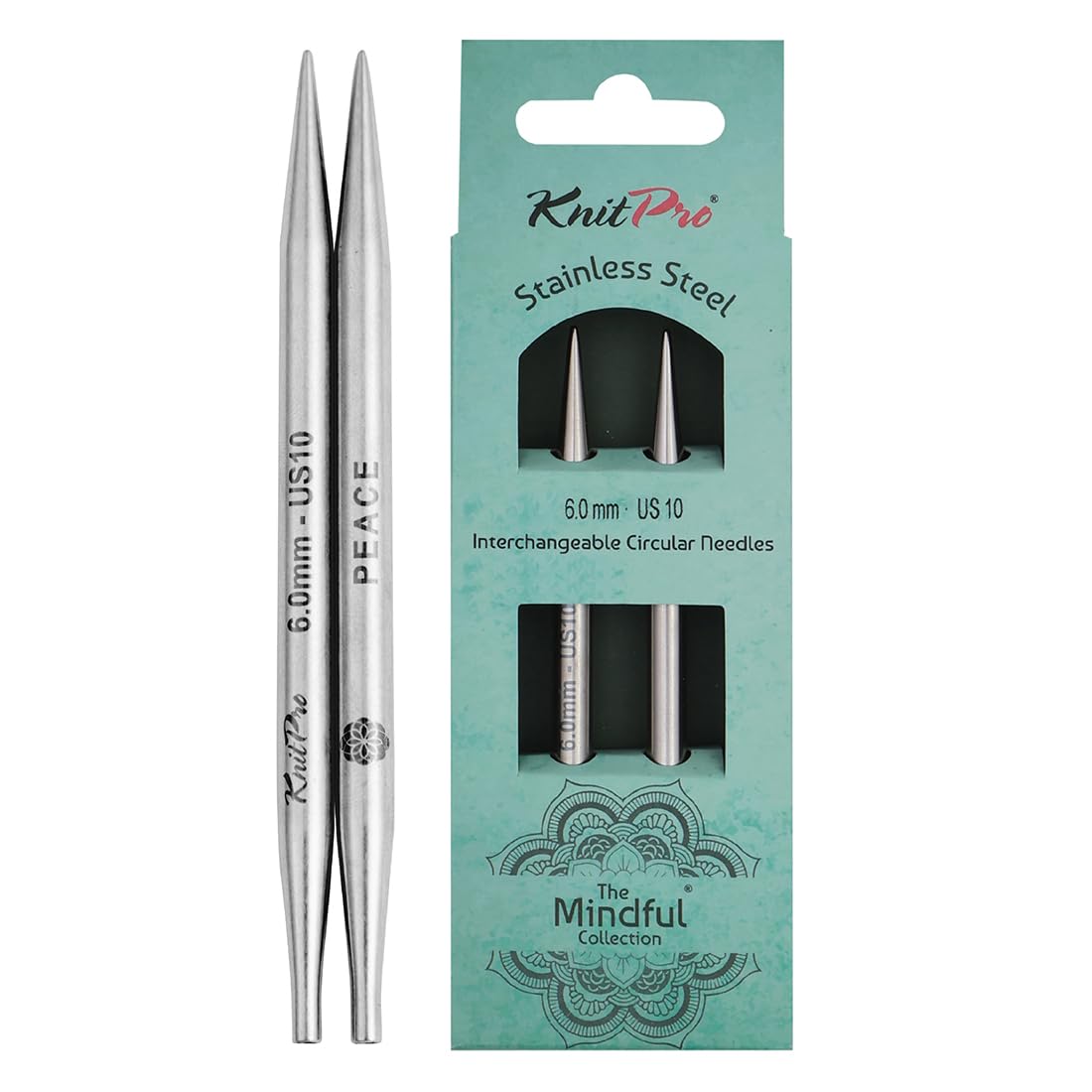 KnitPro The Mindful Collection Interchangeable Circular Needles 4" (10cm), Silver, Needle - 6.00mm