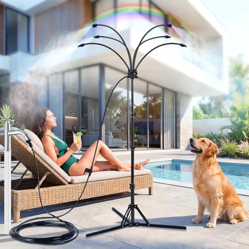 BHeadCat 6-Adjustable Nozzle Standing Misters for Outside Patio - Easy to Install & Maintain Customize Mist Durable & Long-Lasting for Backyard Cooling