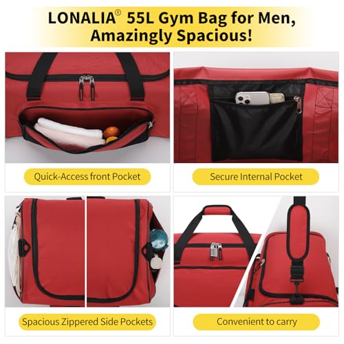 55L Large Gym Duffle Bag for Men - 22 inch Men's Sports Bag Heavy Duty Duffel Bag(Red)2