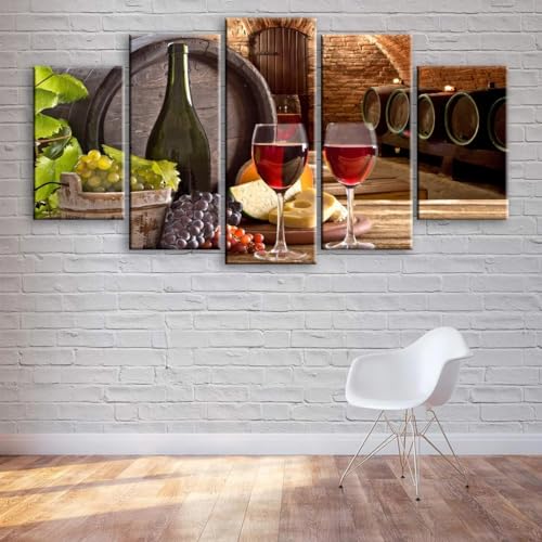 Barrique de vin et verres tableau decoration murale pour salon chaleureux