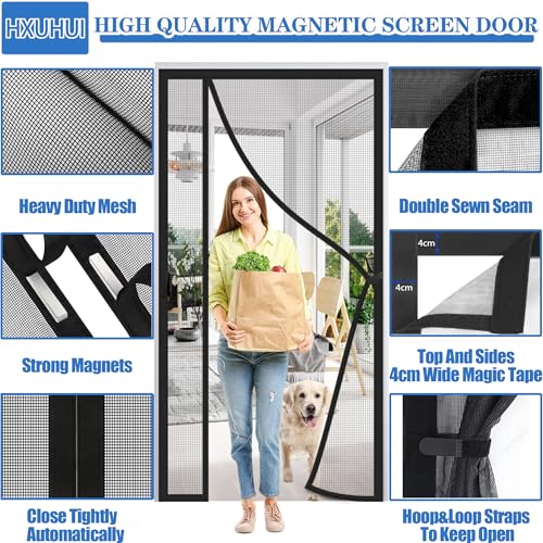 Magnet Fliegengitter Tür 75x175cm Schwarz Seitliche Öffnung Moskitonetz Automatisches Schließen Magnetische Adsorption Faltbar für Balkontür Terrassentür Schiebetür