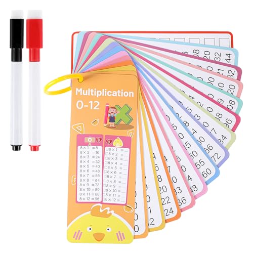 15 Pcs Multiplication Flash Cards 0-12 with 2 Dry Erase Pens Times Tables Flash Cards for Kids Maths Learning Aids with Multiplication Chart for Classroom Home