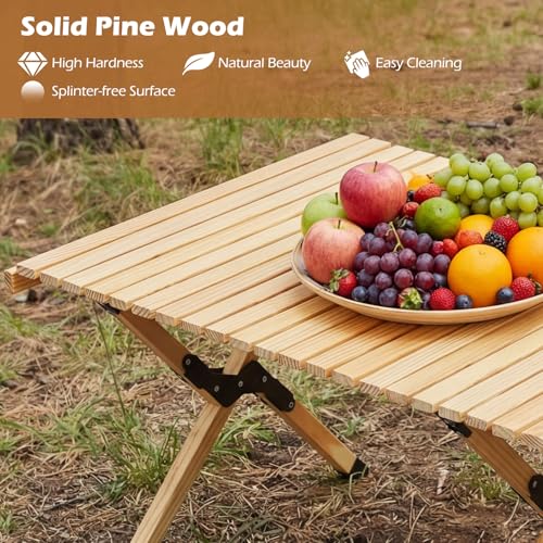 GIANTEX Mesa de Camping Plegable, Mesa de Picnic Portátil de Madera de Pino con Bolsa de Transporte, Mesa Ligera de Baja Altura para Playa, Exterior, Viajes, BBQ, Fácil Montaje, 48" L x 24" W x 18" H miniatura 5