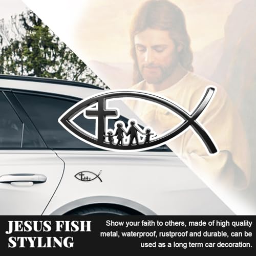 Image of DXNQ 2PCS Jesus Fish Decal Sticker, 3D Car Decal Jesus Christian Fish Symbol Chrome Emblem, Faith Stickers Religious Metal Badge Auto Decor for Truck Motorcycle Fridge (Black, New)