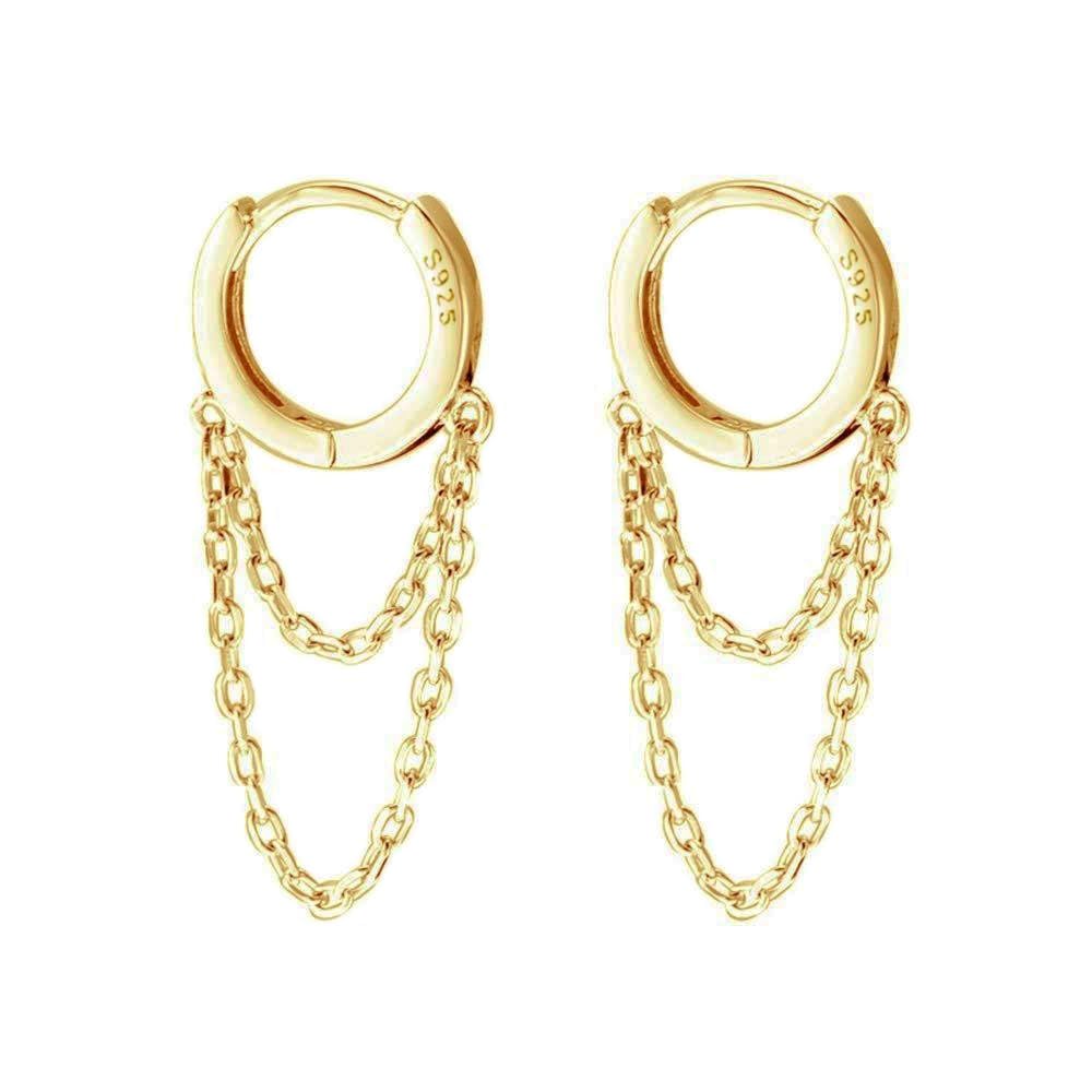 TOEECY Pendientes Mujer Aro Plata de Ley 925 con Doble Cadena Oro Pendientes Dorados Hipoalergénico Bisagras de Colgante Pendientes Par Aretes de Moda Sencillos