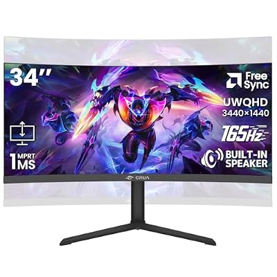 CRUA 34"WQHD 165Hz Ultrawide Curved Gaming Monitor, Height Adjustable Black
