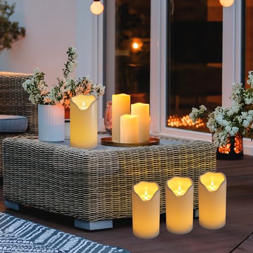 Image of 12 inch x 6 inch Waterproof Outdoor Flameless Candles Battery Operated LED Flickering Pillar Candles with Remote and Timer for Indoor Outdoor Lanterns, Long Lasting, White Large, 1 Pack