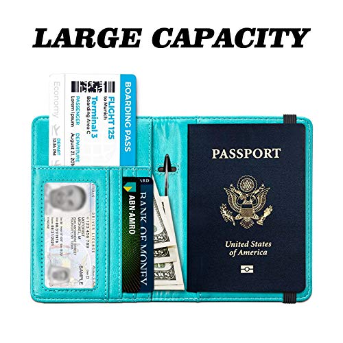 Herriat Leather Passport Holder Cover Case Rfid Blocking Travel Wallets Card Case For Women Men(Lake Blue) #TOP2