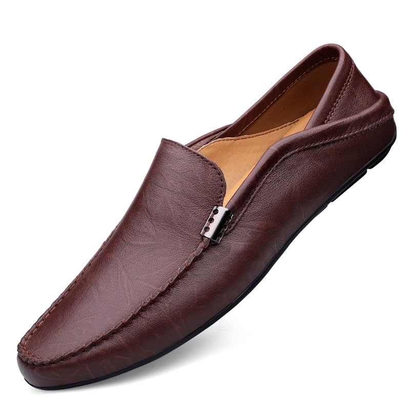 Mens Loafers Round Toe Leather Loafer Shoes Flexible Anti-Slip Lightweight Casual Party Slip-on