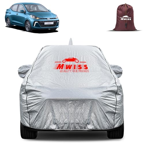 Image of Waterproof Car Body Cover for Hyundai Aura | Mirror & Antenna Pocket Anti-Scratch with Soft Cotton Inner Lining Triple Stitched Protection| Heat Resistant | Rain Protection (Silver)