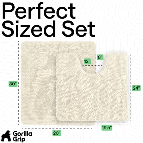 Image of GORILLA GRIP Bathroom Rug Sets, Soft Chenille 2 Piece Area Rugs Set, Toilet Base Mat and 30x20 Carpet, Absorbent Microfiber Washable Mats Dry Quickly, Home Decor and Bath Room Accessories, Ivory