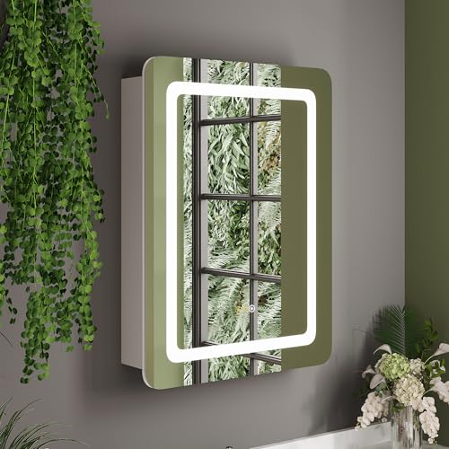 imgflx 24‘’x32‘’ Medicine Cabinet w/LED Mirror, Bathroom Lights Mirror, Recessed or Surface Mounted, Alumimum Alloy Frame, w/Cold&Warm Light, Defogger, Stepless Dimmer, Outlets&USB (24X32 in|1 Door)