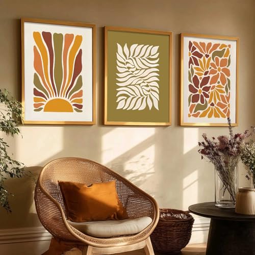 Image of kotart Boho Painting Wall Art Home Decoration Paintings With Frame For Living Room Bed Room Hotel Wall Decor Digital Reprint Set of 3 (19X25 inch)