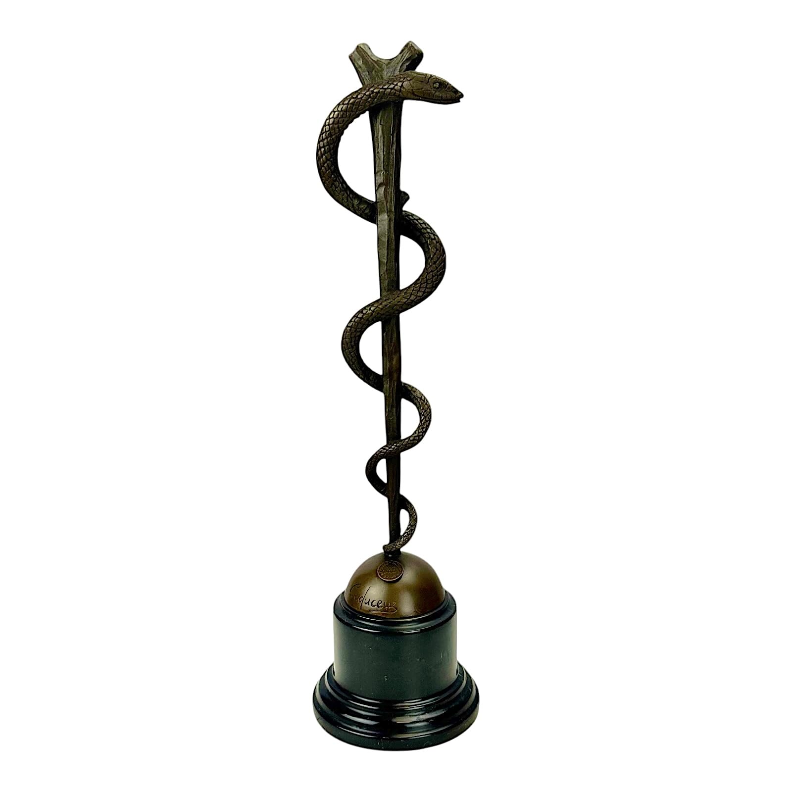 Caducée d'Asclépios sculpture en bronze sur marbre, cadeau idéal diplôme de médecine
