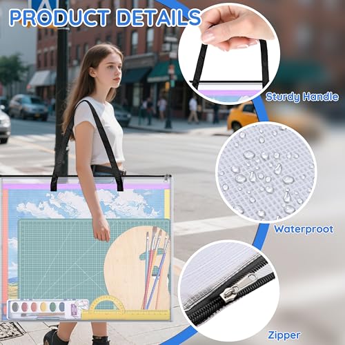 Image of ZKOO Painting Folder, 26 inch x 20 inch Poster Storage Bag for Kids Artwork, Art Portfolio Bag with Handle, Large Artwork Storage Case for Posters, Bulletin Board, Art Portfolio for Children, Black