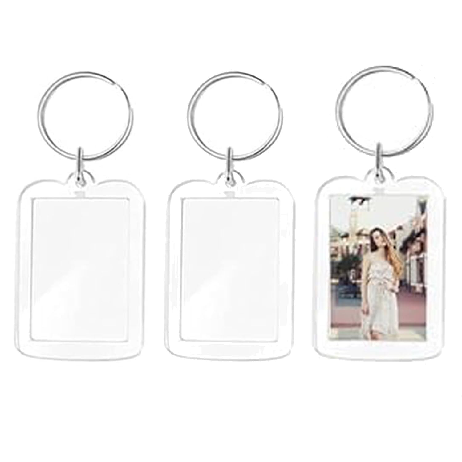 Flosfjylo 3 Pcs Double Sided Blank Picture Keychain, Photo Keyring, Double Sided Insert Picture Keychain, Transparent Photo Key with Split Ring for Family & Couples