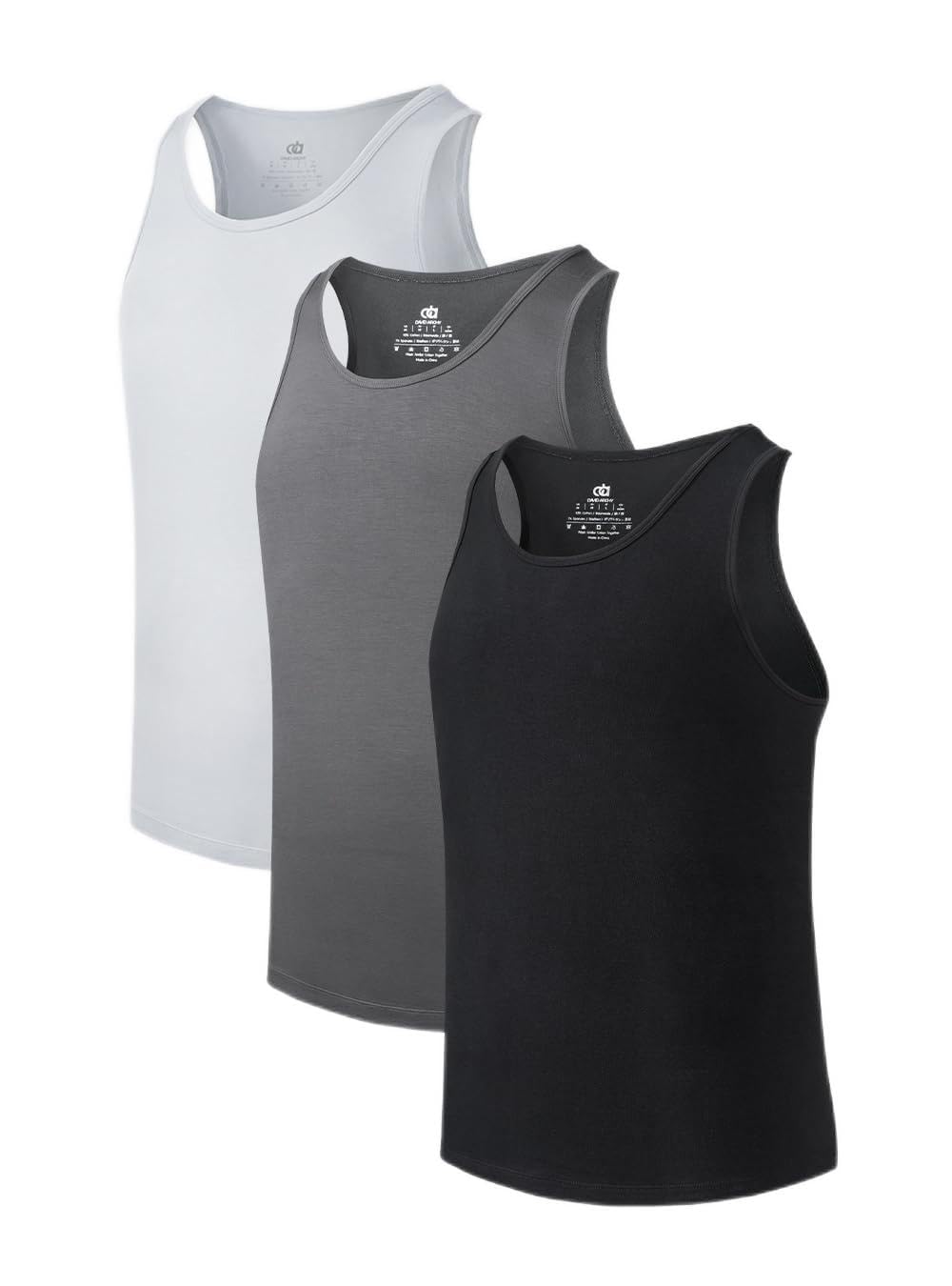 DAVID ARCHY Men's Tank Top Bamboo Rayon Undershirts Tank Shirt Moisture-Wicking A-Shirt for Men, 3 or 5 Pack