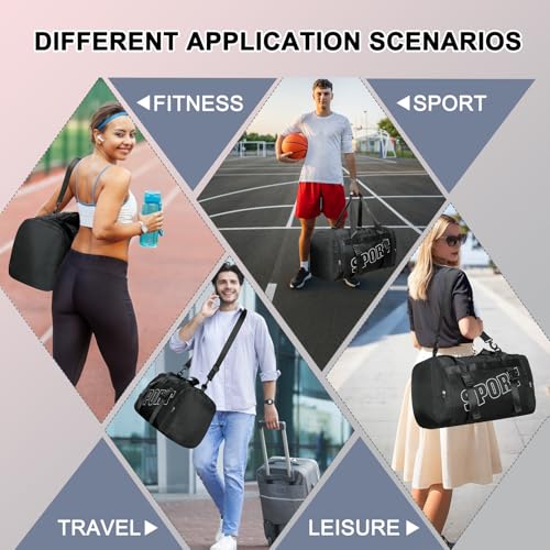 22″ Multipurpose Gym Travel Bag with Shoe & Wet Compartments for Men & Women, Carry On Bags for Airplanes, 35L Duffle Bag for Fitness Yoga Sports & 3-5 Days Weekender Overnight (Black)2