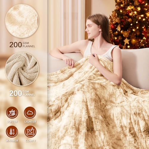 Image of Homemate Heated Blanket Electric Throw - 50 inchx60 inch Heating Blanket Throw 1 /2 /4 /6 /8 Hours Auto-Off 10 Heat Levels Over-Heat Protection Luxury Faux Fur Sherpa ETL Certification