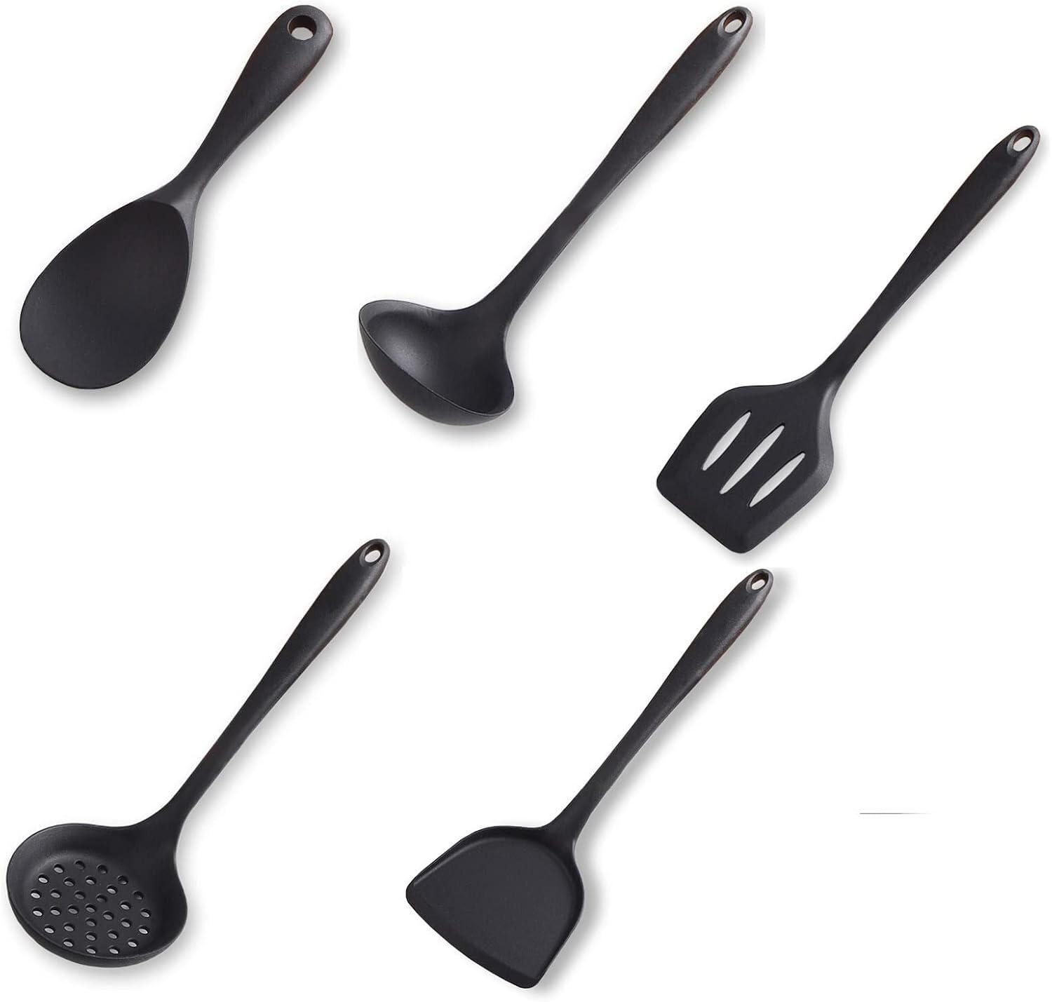HTTGDGDH Kitchen Utensils Set, Cooking Utensils Set Silicone Non Stick Cookware Multifunction Tool 5Pcs,Black